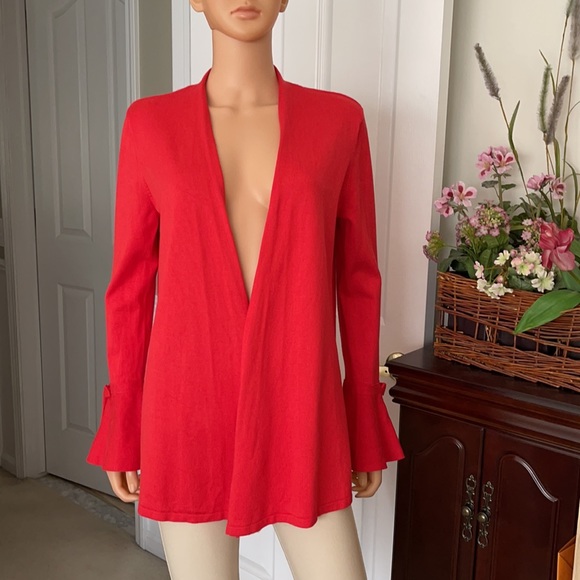 Carmen Marc Valvo red open cardigan bell cuff - Picture 8 of 9